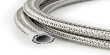Маркучи / Тефлонови Маркучи (PTFE) / Гъвкав гладък тефлонов PTFE маркуч с подсилваща оплетка от неръждаема стомана AISI 304 +260°C 1 SW S1T